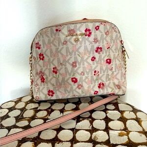 Michael Kors Pink and Cream Floral Crossbody Bag